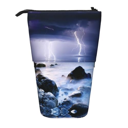 EZDLOWVBA Summer Storm Beginning Print Schreibwaren Tasche für Jungen & Mädchen, Ständer Bleistifthalter, Reißverschluss Federmäppchen, Teleskopetui, Studenten & Büro Mittelschule von EZDLOWVBA