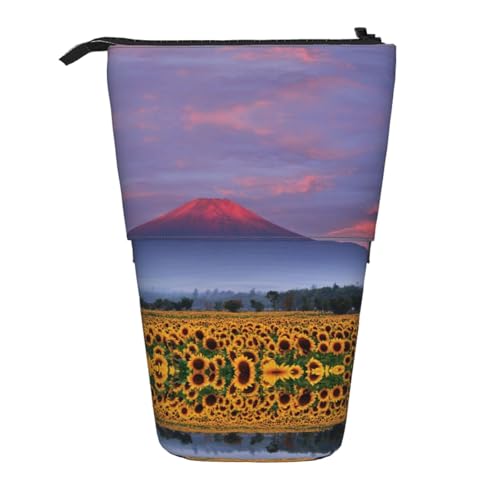 EZDLOWVBA Sunflower Moutain Print Schreibwaren Tasche für Jungen & Mädchen, Stand Bleistifthalter, Reißverschluss Federmäppchen, Teleskopetui, Studenten & Büro Mittelschule von EZDLOWVBA