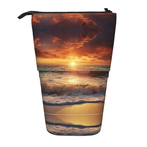 EZDLOWVBA Sunset Beach Print Schreibwaren Tasche für Jungen & Mädchen, Stand Bleistifthalter, Reißverschluss Federmäppchen, Teleskopetui, Studenten & Büro Mittelschule von EZDLOWVBA