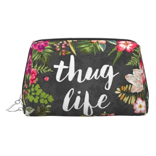 EZDLOWVBA Thug Life Kosmetiktasche für Damen, mit Blumendruck, Reißverschluss, Make-up-Tasche, Kulturbeutel, leichte Leder-Make-up-Tasche, silber, Einheitsgröße EZDLOWVBA Thug Life Kosmetiktasche für Damen, mit Blumendruck, Reißverschluss, Make-up-Tasche, Kulturbeutel, leichte Leder-Make-up-Tasche, silber, Einheitsgröße von EZDLOWVBA