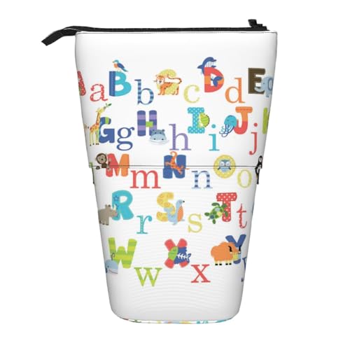 EZDLOWVBA Tier Alphabet Druck Schreibwaren Tasche für Jungen & Mädchen Ständer Bleistifthalter Reißverschluss Federmäppchen Teleskopkoffer Studenten & Büro Mittelschule von EZDLOWVBA