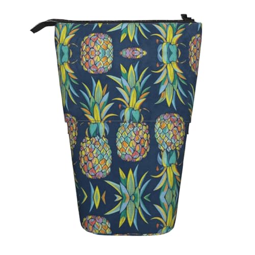 EZDLOWVBA Tropische Frucht Ananas Druck Schreibwaren Tasche für Jungen & Mädchen Ständer Bleistifthalter Reißverschluss Federmäppchen Teleskopkoffer Studenten & Büro Mittelschule von EZDLOWVBA