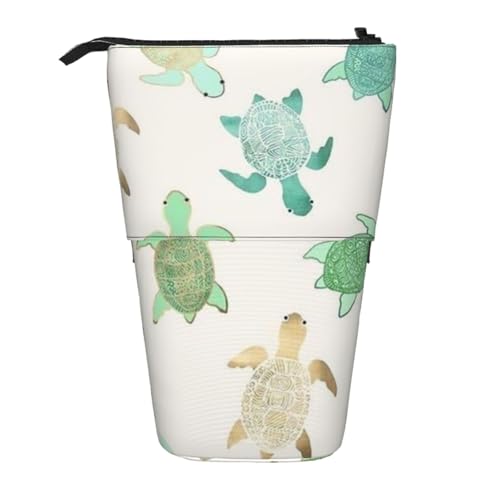 EZDLOWVBA Turtle Write Print Schreibwaren Tasche für Jungen & Mädchen, Stand Bleistifthalter, Reißverschluss Federmäppchen, Teleskopetui, Studenten & Büro Mittelschule von EZDLOWVBA