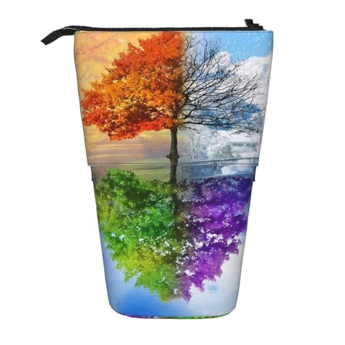 EZDLOWVBA Two Season Trees Print Stationery Bag for Boys & Girls, Stand Pencil Holder, Zip Pencil Case, Telescopic Case, Students & Office Middle School von EZDLOWVBA