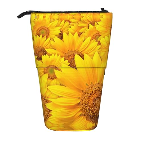 EZDLOWVBA Viele Sonnenblumen Druck Schreibwaren Tasche für Jungen & Mädchen Ständer Bleistifthalter Reißverschluss Federmäppchen Teleskopkoffer Studenten & Büro Mittelschule von EZDLOWVBA