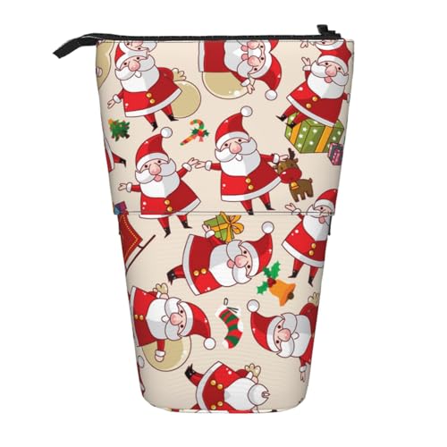 EZDLOWVBA Weihnachten Cartoon Weihnachtsmann Druck Schreibwaren Tasche für Jungen & Mädchen Ständer Bleistifthalter Reißverschluss Federmäppchen Teleskopkoffer Studenten & Büro Mittelschule von EZDLOWVBA