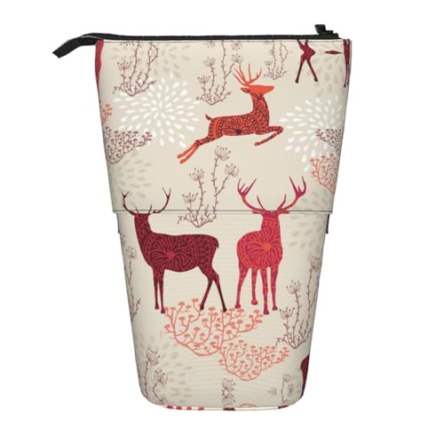 EZDLOWVBA Weihnachten Elch Druck Schreibwaren Tasche für Jungen & Mädchen Ständer Bleistifthalter Reißverschluss Federmäppchen Teleskopkoffer Studenten & Büro Mittelschule von EZDLOWVBA