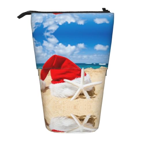 EZDLOWVBA Weihnachten Weihnachtsmannmütze Druck Schreibwaren Tasche für Jungen & Mädchen Ständer Bleistifthalter Reißverschluss Federmäppchen Teleskopkoffer Studenten & Büro Mittelschule von EZDLOWVBA