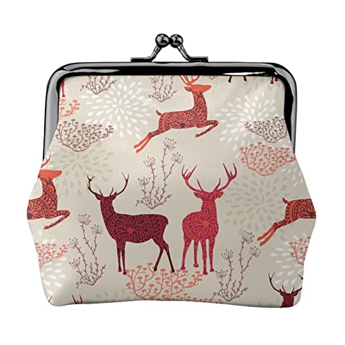 EZDLOWVBA Weihnachts-Elch-Druck, Doppelverschluss, Metallrahmen, Leder, Kussschloss, Kleingeldtasche, Geldbörse für Damen, mit Schlüssel, kleine Geldbörsen, Schwarz , Einheitsgröße von EZDLOWVBA