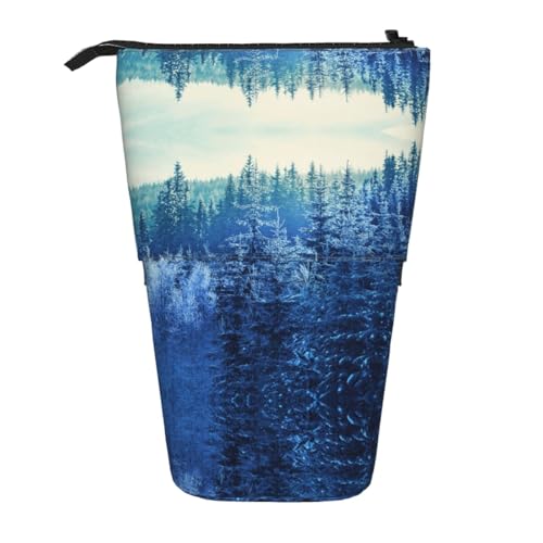 EZDLOWVBA Winter Mountain Print Schreibwaren Tasche für Jungen & Mädchen, Ständer Bleistifthalter, Reißverschluss Federmäppchen, Teleskopetui, Studenten & Büro Mittelschule von EZDLOWVBA