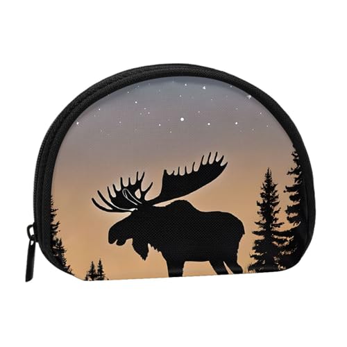 Elch Mountain Pine Tree Wilderness Print Printed Mini Coin Purse with Zipper - Small Wallet for Women & Men, Compact Travel Money Organizer, Schwarz , Einheitsgröße von EZDLOWVBA