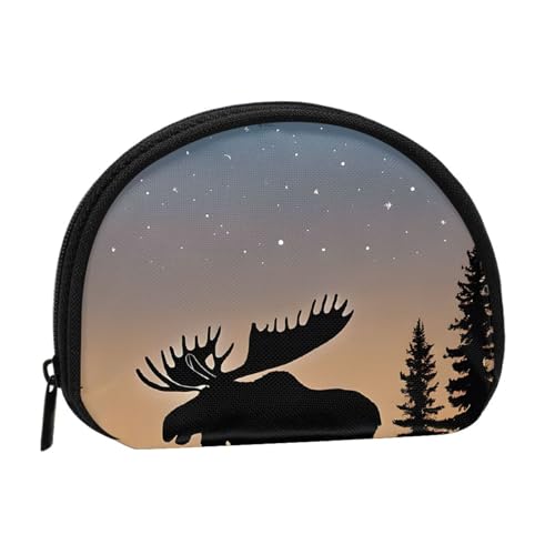 Elch Mountain Pine Tree Wilderness Print Printed Mini Coin Purse with Zipper - Small Wallet for Women & Men, Compact Travel Money Organizer, Schwarz , Einheitsgröße von EZDLOWVBA