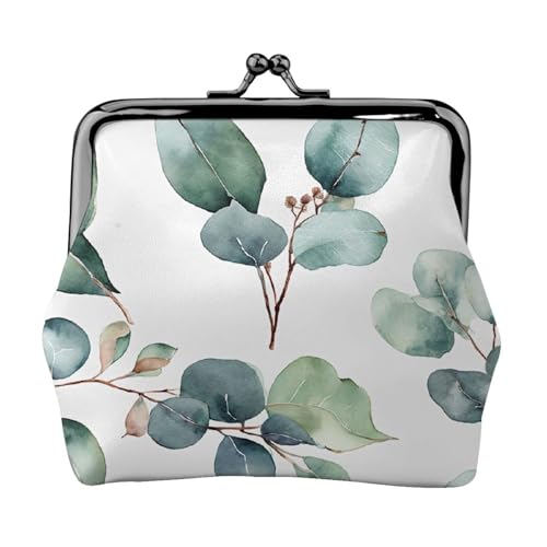 Eucalyptus Leaves Green Print Double Clasp Metal Frame Leather Kiss Lock Change Pouch Wallet for Women with Keys, Small Purses, Schwarz , Einheitsgröße von EZDLOWVBA