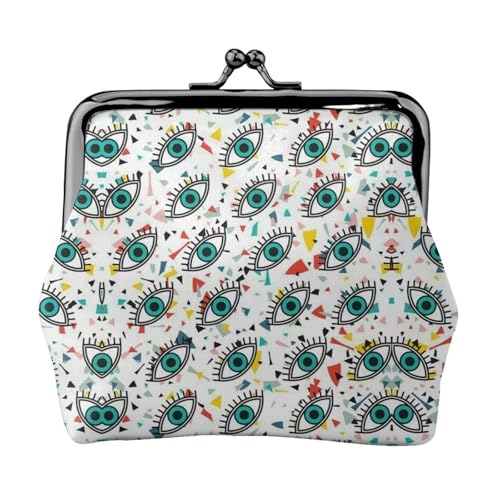 Evil Eyes Print Double Clasp Metal Frame Leather Kiss Lock Change Pouch Wallet for Women with Keys, Small Purses, Schwarz , Einheitsgröße von EZDLOWVBA
