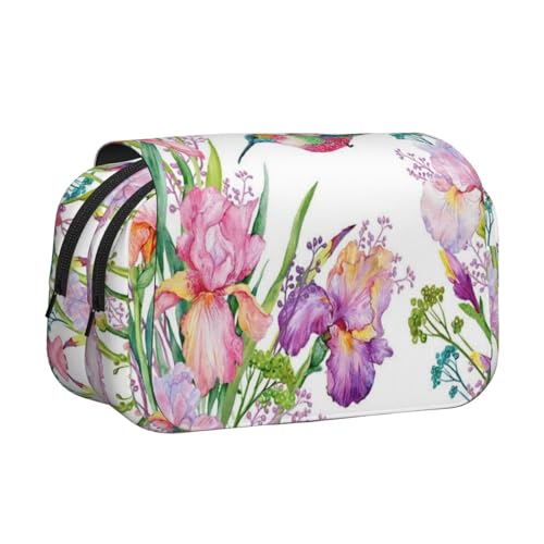 Federmäppchen mit Garten mit Vögeln und Blumen, großes Fassungsvermögen, Stifteetui mit 2 Fächern, Stifthalter, Organizer, Schreibwaren-Tasche von EZDLOWVBA