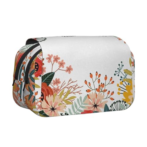 Federmäppchen mit Sommerblumen, Botanischer Druck, großes Fassungsvermögen, Stifteetui mit 2 Fächern, Stifthalter, Organizer, Schreibwaren-Tasche von EZDLOWVBA