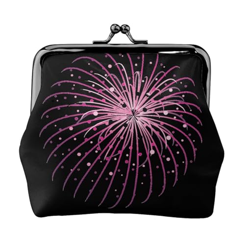 Feuerwerk-Druck, Doppelverschluss, Metallrahmen, Leder, Kussschloss, Kleingeldtasche, Geldbörse für Damen, mit Schlüssel, kleine Geldbörsen, Schwarz , Einheitsgröße von EZDLOWVBA