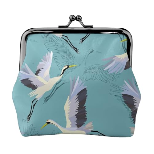 Flying Cranes Print Double Clasp Metal Frame Leather Kiss Lock Change Pouch Wallet for Women with Keys, Small Purses, Schwarz , Einheitsgröße von EZDLOWVBA