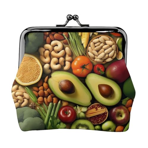 Frisches Gemüse Druck Doppelverschluss Metallrahmen Leder Kiss Lock Kleingeldtasche Geldbörse für Frauen mit Schlüssel, kleine Geldbörsen, Schwarz , Einheitsgröße von EZDLOWVBA