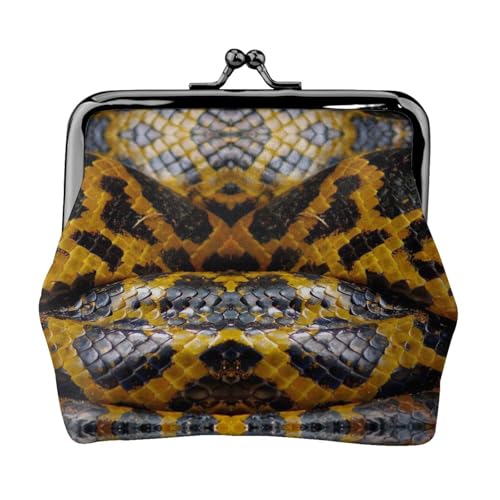 Gelbe Schlangen-Druck, Doppelverschluss, Metallrahmen, Leder, Kussschloss, Kleingeldtasche, Geldbörse für Damen, mit Schlüssel, kleine Geldbörsen, Schwarz , Einheitsgröße von EZDLOWVBA