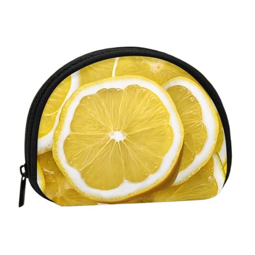 Gelbe Zitronen-Druck-bedruckte Mini-Münzgeldbörse mit Reißverschluss, kleine Geldbörse für Damen und Herren, kompakter Reise-Geldorganizer, Schwarz , Einheitsgröße von EZDLOWVBA