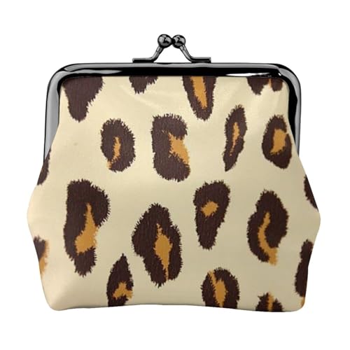 Gelber Leopardenmuster, Doppelverschluss, Metallrahmen, Leder, Kussschloss, Kleingeldtasche, Geldbörse für Damen, mit Schlüssel, kleine Geldbörsen, Schwarz , Einheitsgröße von EZDLOWVBA