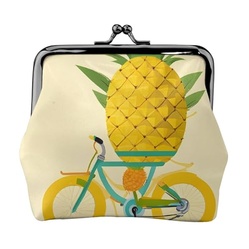 Geldbörse mit Ananas-Druck, Doppelverschluss, Metallrahmen, Leder, Kussschloss, Kleingeldtasche, Geldbörse für Damen, mit Schlüssel, kleine Geldbörsen, Schwarz , Einheitsgröße von EZDLOWVBA