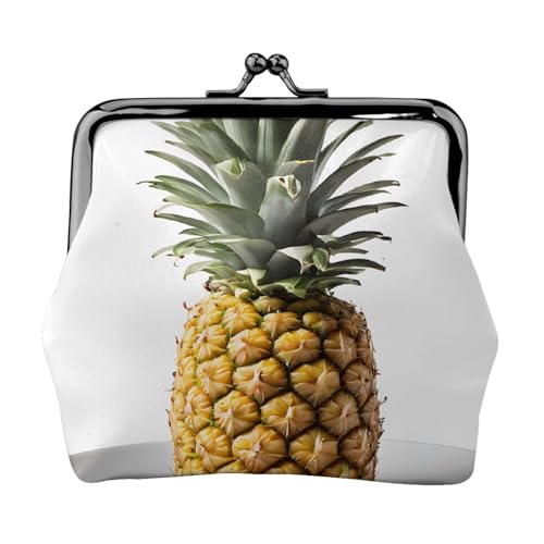 Geldbörse mit Ananas-Muster, Doppelverschluss, Metallrahmen, Leder, Kussschloss, Kleingeldtasche, Geldbörse für Damen, mit Schlüssel, kleine Geldbörsen, Schwarz , Einheitsgröße von EZDLOWVBA