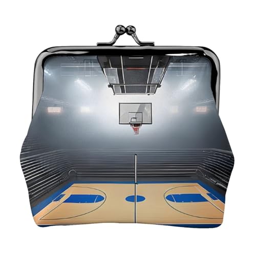 Geldbörse mit Basketball-Aufdruck, Doppelverschluss, Metallrahmen, Leder, Kussschloss, Kleingeldtasche, Geldbörse für Damen, mit Schlüssel, kleine Geldbörsen, Schwarz , Einheitsgröße von EZDLOWVBA