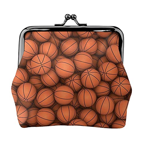 Geldbörse mit Basketball-Aufdruck, Doppelverschluss, Metallrahmen, Leder, Kussschloss, Kleingeldtasche, Geldbörse für Damen, mit Schlüssel, kleine Geldbörsen, Schwarz , Einheitsgröße von EZDLOWVBA