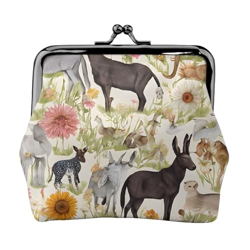 Geldbörse mit Bauernhof-Tierdruck, Doppelverschluss, Metallrahmen, Leder, Kussschloss, Kleingeldtasche, Geldbörse für Damen, mit Schlüssel, kleine Geldbörsen, Schwarz , Einheitsgröße von EZDLOWVBA