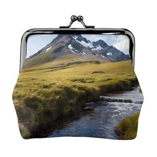 Geldbörse mit Bergwasserfall-Druck, Doppelverschluss, Metallrahmen, Leder, Kussschloss, Kleingeldtasche, Geldbörse für Damen, mit Schlüssel, kleine Geldbörsen, Schwarz , Einheitsgröße von EZDLOWVBA