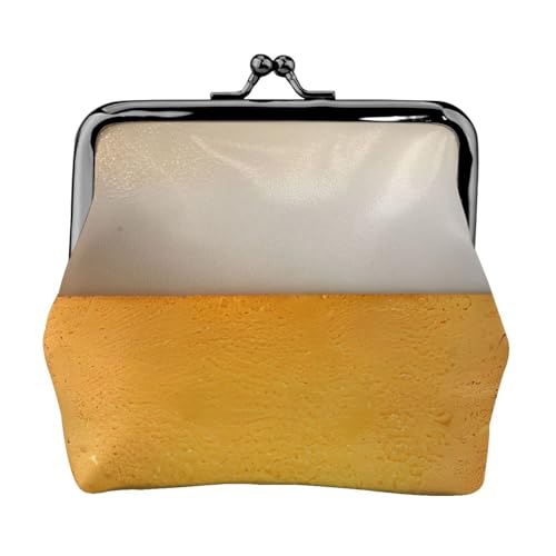 Geldbörse mit Bierblasen-Druck, Doppelverschluss, Metallrahmen, Leder, Kussschloss, Kleingeldtasche, Geldbörse für Damen, mit Schlüssel, kleine Geldbörsen, Schwarz , Einheitsgröße von EZDLOWVBA