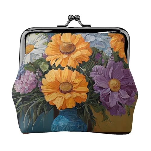Geldbörse mit Blumen-Diamant-Malerei, Doppelverschluss, Metallrahmen, Leder, Kussschloss, Kleingeldtasche, Geldbörse für Damen, mit Schlüssel, kleine Geldbörsen, Schwarz , Einheitsgröße von EZDLOWVBA