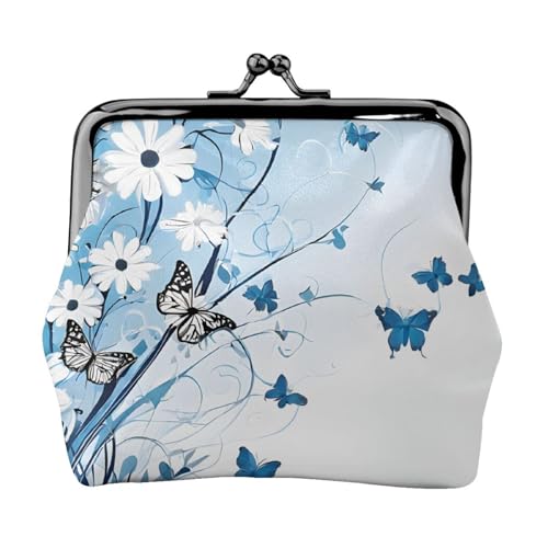 Geldbörse mit Blumen und Schmetterlings-Aufdruck, Doppelverschluss, Metallrahmen, Leder, Kussschloss, Kleingeldtasche, Geldbörse für Damen, mit Schlüssel, kleine Geldbörsen, Schwarz , Einheitsgröße von EZDLOWVBA