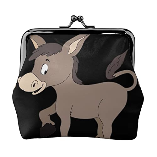 Geldbörse mit Cartoon-Esel-Aufdruck, Doppelverschluss, Metallrahmen, Leder, Kussschloss, Kleingeldtasche, Geldbörse für Damen, mit Schlüssel, kleine Geldbörsen, Schwarz , Einheitsgröße von EZDLOWVBA