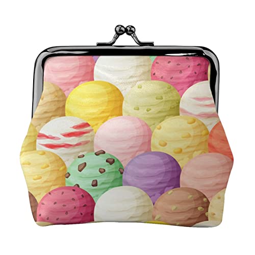 Geldbörse mit Eiscreme-Aufdruck, Doppelverschluss, Metallrahmen, Leder, Kussschloss, Kleingeldtasche, Geldbörse für Damen, mit Schlüssel, kleine Geldbörsen, Schwarz , Einheitsgröße von EZDLOWVBA