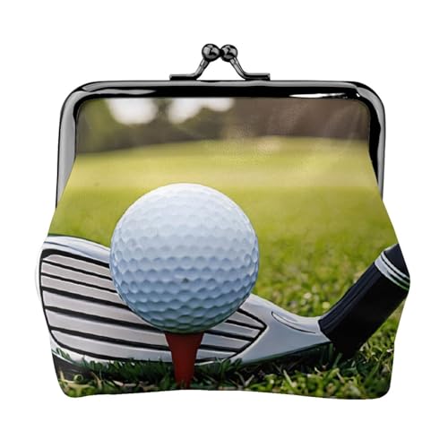 Geldbörse mit Golfschläger-Aufdruck, Doppelverschluss, Metallrahmen, Leder, Kussschloss, Kleingeldtasche, Geldbörse für Damen, mit Schlüssel, kleine Geldbörsen, Schwarz , Einheitsgröße von EZDLOWVBA