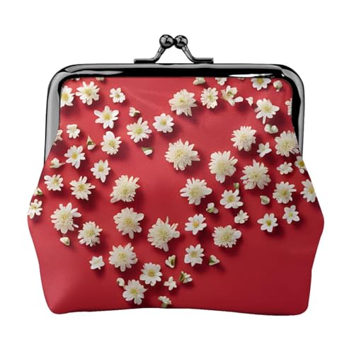 Geldbörse mit Herz-Blumendruck, Doppelverschluss, Metallrahmen, Leder, Kussschloss, Kleingeldtasche, Geldbörse für Damen, mit Schlüssel, kleine Geldbörsen, Schwarz , Einheitsgröße von EZDLOWVBA