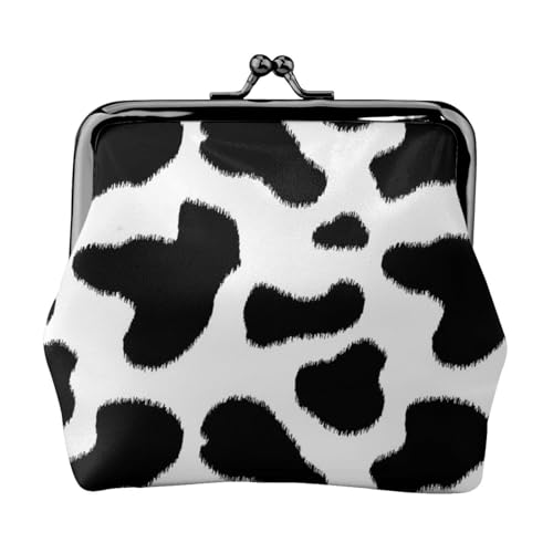 Geldbörse mit Leopardenmuster, Doppelverschluss, Metallrahmen, Leder, Kussschloss, Kleingeldtasche, Geldbörse für Damen, mit Schlüssel, Schwarz und Weiß, Schwarz , Einheitsgröße von EZDLOWVBA