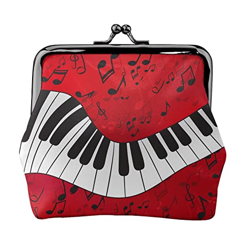 Geldbörse mit Musiknoten, Klavierdruck, Doppelverschluss, Metallrahmen, Leder, Kussschloss, Kleingeldtasche, Geldbörse für Damen, mit Schlüssel, kleine Geldbörsen, Schwarz , Einheitsgröße von EZDLOWVBA