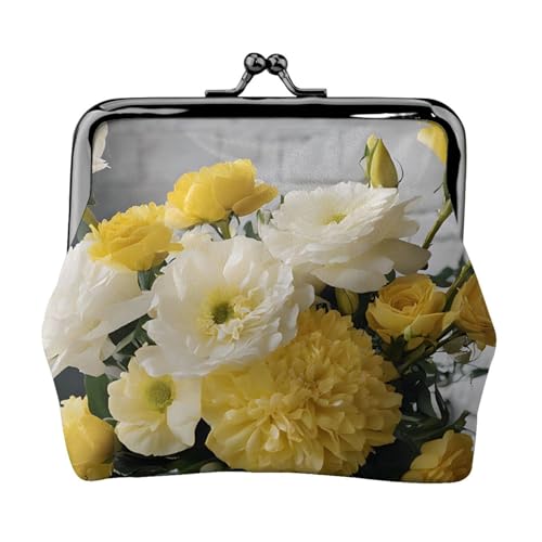 Geldbörse mit Orchideen-Druck, Doppelverschluss, Metallrahmen, Leder, Kussschloss, Kleingeldtasche, Geldbörse für Damen, mit Schlüssel, kleine Geldbörsen, Schwarz , Einheitsgröße von EZDLOWVBA