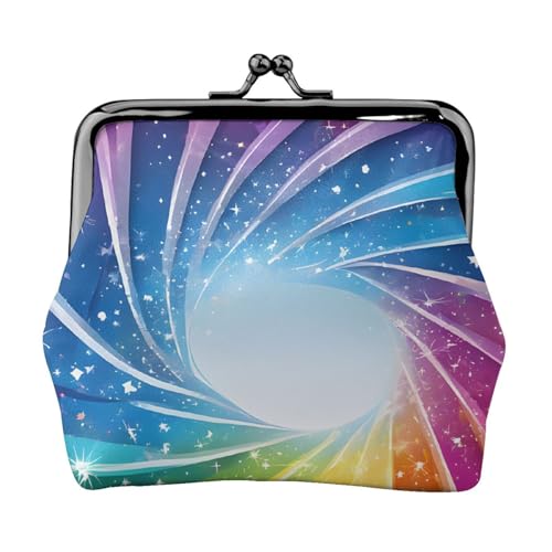 Geldbörse mit Regenbogen-Hintergrunddruck, Doppelverschluss, Metallrahmen, Leder, Kussschloss, Kleingeldtasche, Geldbörse für Damen, mit Schlüssel, kleine Geldbörsen, Schwarz , Einheitsgröße von EZDLOWVBA