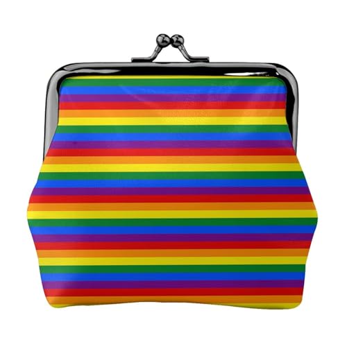 Geldbörse mit Regenbogen-Muster, Doppelverschluss, Metallrahmen, Leder, Kussschloss, Kleingeldtasche, Geldbörse für Damen, mit Schlüssel, kleine Geldbörsen, Schwarz , Einheitsgröße von EZDLOWVBA