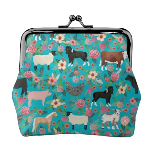 Geldbörse mit Schaf-Aufdruck, Doppelverschluss, Metallrahmen, Leder, Kussschloss, Kleingeldtasche, Geldbörse für Damen, mit Schlüssel, kleine Geldbörsen, Schwarz , Einheitsgröße von EZDLOWVBA