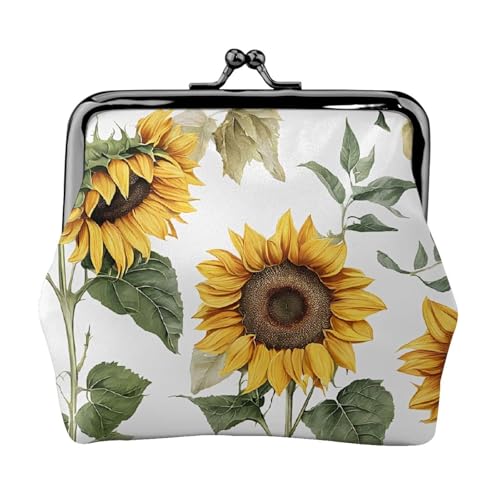 Geldbörse mit Sonnenblumen-Aufdruck, Doppelverschluss, Metallrahmen, Leder, Kussschloss, Kleingeldtasche, Geldbörse für Damen, mit Schlüssel, kleine Geldbörsen, Schwarz , Einheitsgröße von EZDLOWVBA
