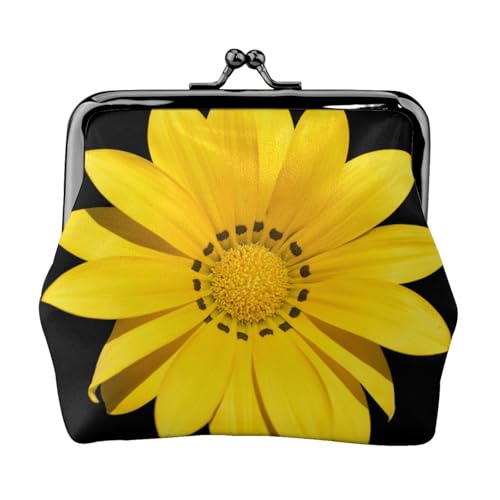 Geldbörse mit Sonnenblumen-Druck, Doppelverschluss, Metallrahmen, Leder, Kussschloss, Kleingeldtasche, Geldbörse für Damen, mit Schlüssel, kleine Geldbörsen, Schwarz , Einheitsgröße von EZDLOWVBA