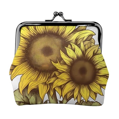 Geldbörse mit Sonnenblumen-Muster, Doppelverschluss, Metallrahmen, Leder, Kussschloss, Kleingeldtasche, Geldbörse für Damen, mit Schlüssel, kleine Geldbörsen, Schwarz , Einheitsgröße von EZDLOWVBA