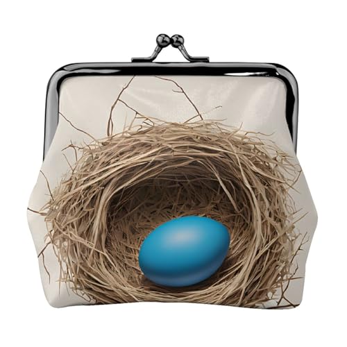 Geldbörse mit Vogelnest, Doppelverschluss, Metallrahmen, Leder, Kussschloss, Kleingeldtasche, Geldbörse für Damen, mit Schlüssel, kleine Geldbörsen, Schwarz , Einheitsgröße von EZDLOWVBA