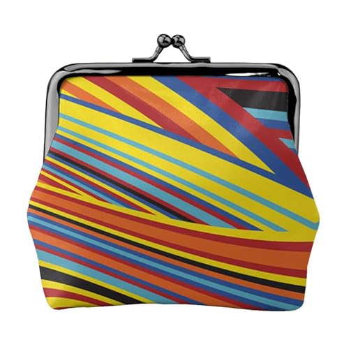Geldbörse mit buntem Streifendruck, Doppelverschluss, Metallrahmen, Leder, Kussschloss, Kleingeldtasche, Geldbörse für Damen, mit Schlüssel, kleine Geldbörsen, Schwarz , Einheitsgröße von EZDLOWVBA